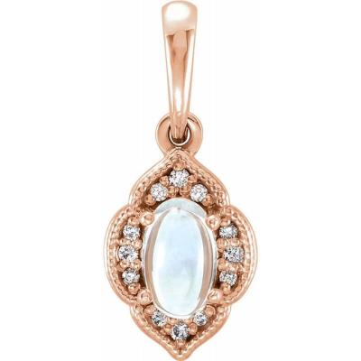 14K Rose Rainbow Moonstone & .03 CTW Diamond Clover Pendant