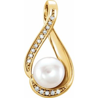14K Yellow Gold Freshwater Cultured Pearl & .05 CTW Diamond Pendant