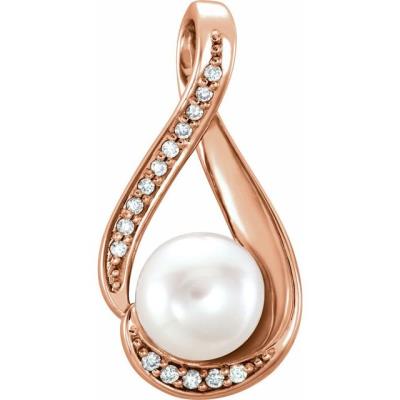 14K Rose Freshwater Cultured Pearl & .05 CTW Diamond Pendant
