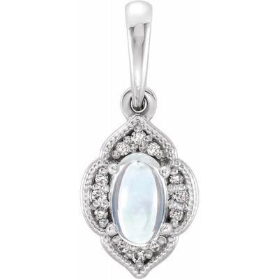 14K White Rainbow Moonstone & .03 CTW Diamond Clover Pendant
