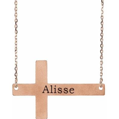 14K Rose Sideways Cross 16-18" Necklace