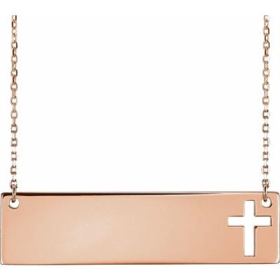 14K Rose Pierced Cross Bar 16-18" Necklace