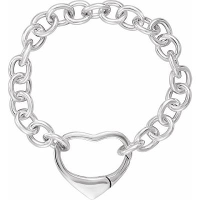 Ladies Sterling Silver 10 mm Charm 7 1/2" Bracelet with Heart Clasp