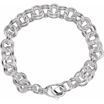 Ladies Sterling Silver 9 mm Double Link Charm 7 1/2" Bracelet