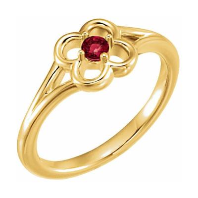 Baby/Youth 14K Yellow Gold Mozambique Garnet Flower Youth Ring