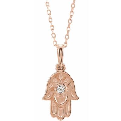 14K Rose .03 CTW Diamond Hamsa 16-18" Necklace 