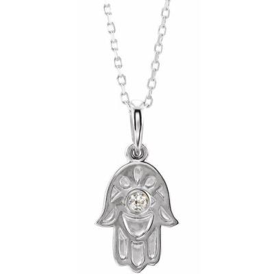 14K White .03 CTW Diamond Hamsa 16-18" Necklace 