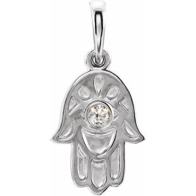 14K White .03 CTW Diamond Hamsa Pendant 