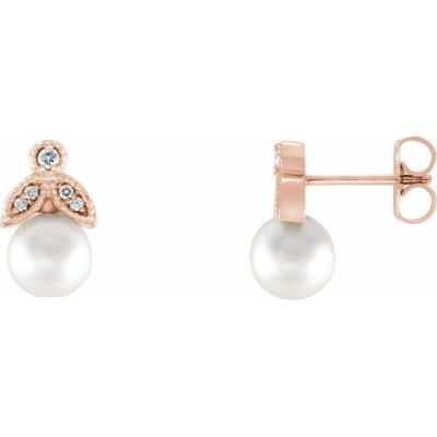 14K Rose Freshwater Pearl & .07 CTW Diamond Earrings