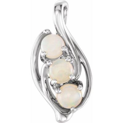 14K White Opal Three-Stone Pendant