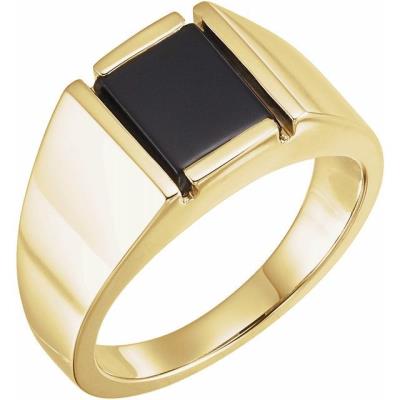 Ladies 14K Yellow Gold Onyx Bezel-Set Ring