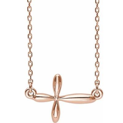 14K Rose Sideways Cross 16-18" Necklace