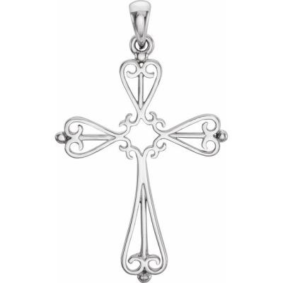 14K White 33x25 mm Cross Pendant 