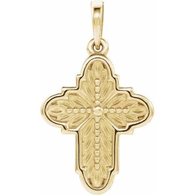 14K Yellow Gold 19x13.7 mm Ornate Leaf Cross Pendant