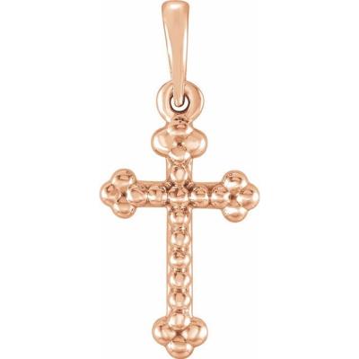 14K Rose Beaded Cross Pendant