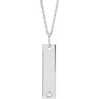 14K White .03 CT Diamond Bar 16-18" Necklace 
