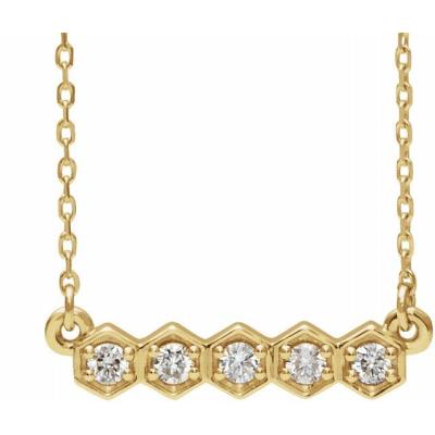 14K Yellow Gold 1/5 CTW Diamond Bar 16-18" Necklace 