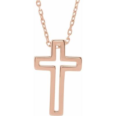 14K Rose Open Cross 16-18" Necklace