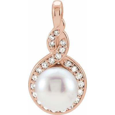 14K Rose Akoya Cultured Pearl & 1/10 CTW Diamond Pendant