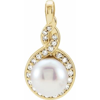 14K Yellow Gold Akoya Cultured Pearl & 1/10 CTW Diamond Pendant