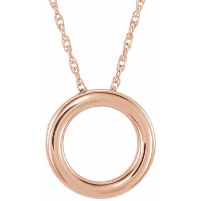 Ladies 14K Rose 18x15 mm Circle Slide Pendant 18" Necklace