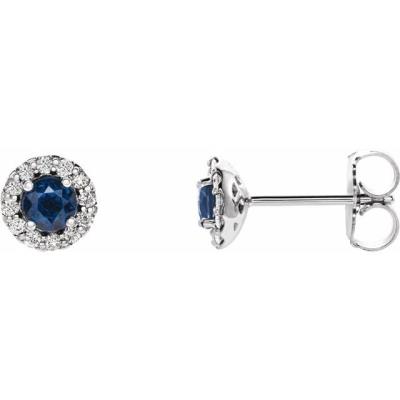 14K White Blue Sapphire & 1/8 CTW Diamond Earrings