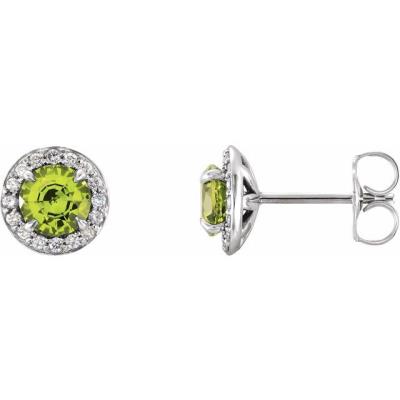 14K White Round Peridot & 1/8 CTW Diamond Earrings