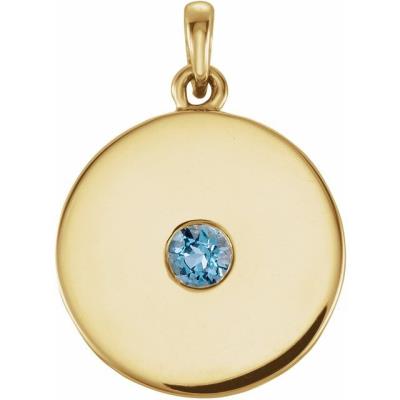 14K Yellow Gold Aquamarine Disc Pendant