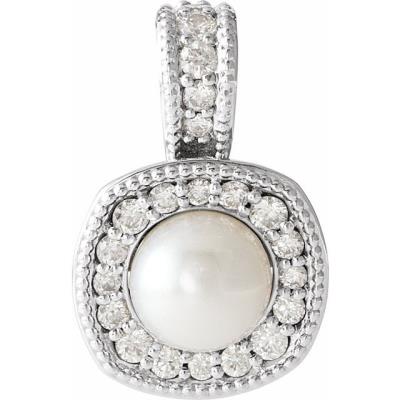 14K White Freshwater Cultured Pearl & 1/4 CTW Diamond Pendant 