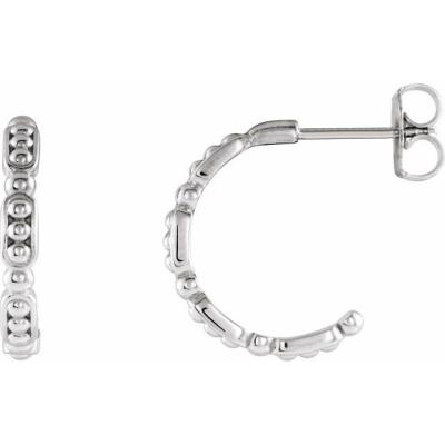 14K White Beaded Hoop Earrings 