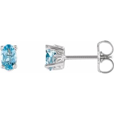 Ladies 14K White Aquamarine Earrings