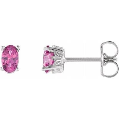 Ladies 14K White Pink Tourmaline Earrings
