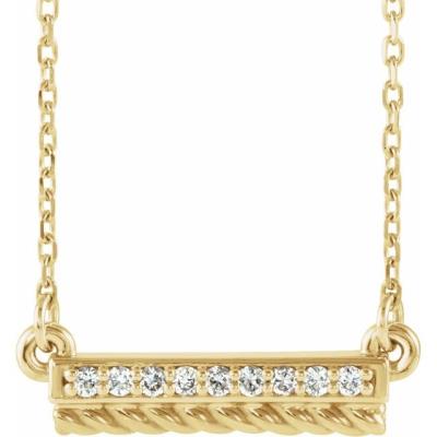 14K Yellow Gold .08 CTW Diamond Rope Bar 16-18" Necklace 