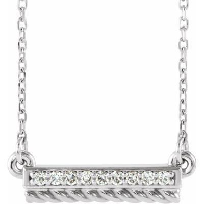 14K White .08 CTW Diamond Rope Bar 16-18" Necklace 