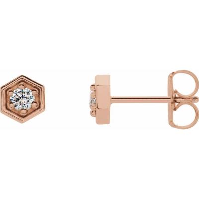 14K Rose 1/8 CTW Diamond Hexagon Stud Earrings 