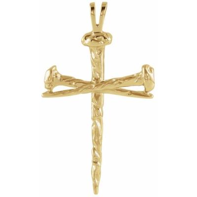 10K Yellow Gold 34x24 mm Nail Design Cross Pendant