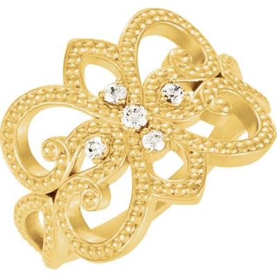 14K Yellow Gold 1/8 CTW Diamond Granulated Design Ring Size 7