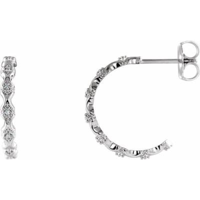 14K White .05 CTW Diamond Hoop Earrings  