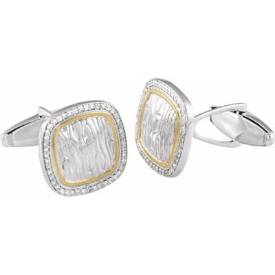 Sterling Silver & 14K Yellow Gold 3/8 CTW Diamond Elephant Print Cuff Links