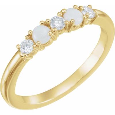 14K Yellow Gold Opal & 1/5 CTW Diamond Stackable Ring  