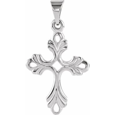 14K White 19.5x15 mm Design Cross Pendant