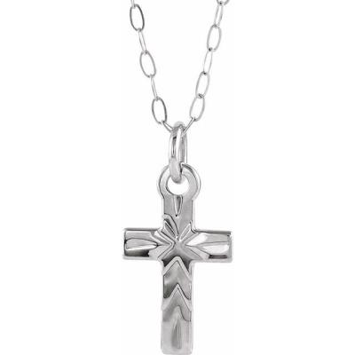 14K White Cross 15" Necklace 