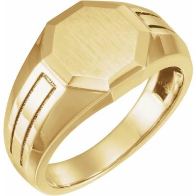 Mens 14K Yellow Gold 12.7x12.5 mm Octagon Signet Ring