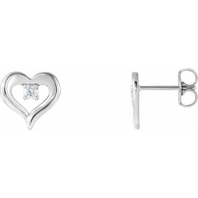 14K White 1/10 CTW Diamond Heart Stud Earrings  