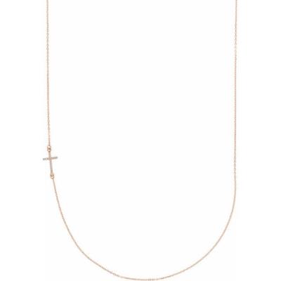 14K Rose .04 CTW Diamond Off-Center Sideways Cross 16" Necklace  
