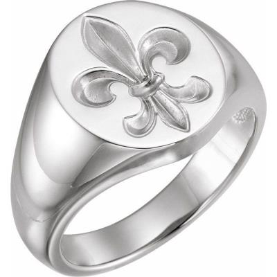 Mens Sterling Silver 16x11 Oval Fleur-de-lis Signet Ring