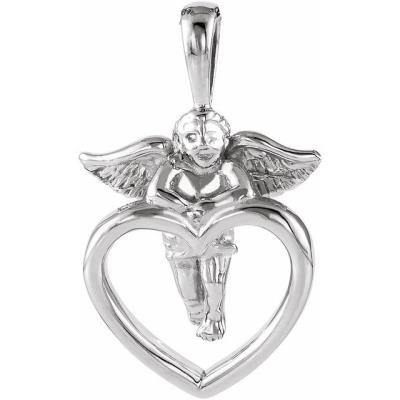 Sterling Silver 22.7x14.2 mm Cherub & Heart Pendant