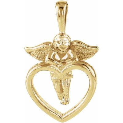 14K Yellow Gold 22.7x14.2 mm Cherub & Heart Pendant