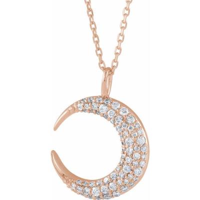 14K Rose 1/3 CTW Diamond Crescent Moon 16-18" Necklace 