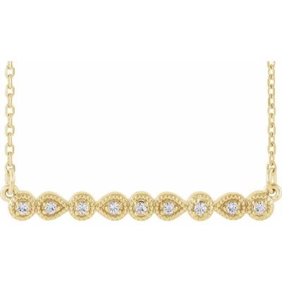 14K Yellow Gold .07 CTW Diamond Milgrain Bar 16-18" Necklace